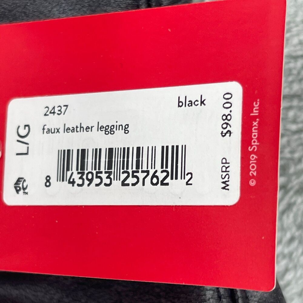 Spanx Shape Faux Leather Sculpting Leggings Womens Large Black Stretch Pull On - Picture 7 of 11